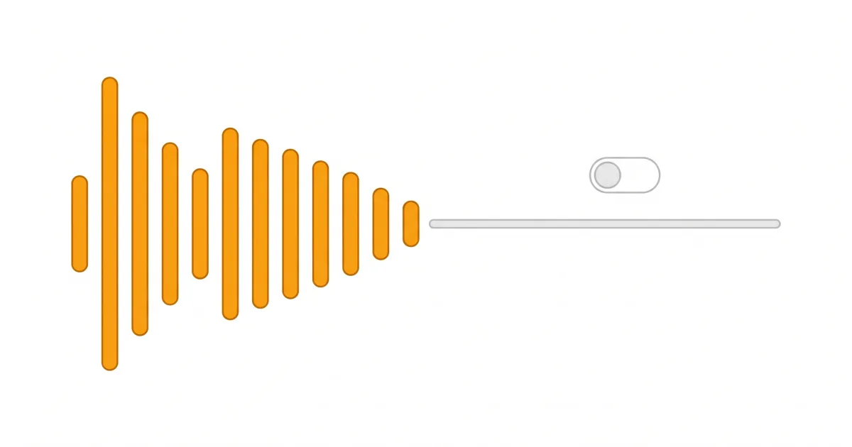 Barre arancioni di un'onda sonora che si abbassano fino a una linea grigia piatta, accanto a un interruttore spento